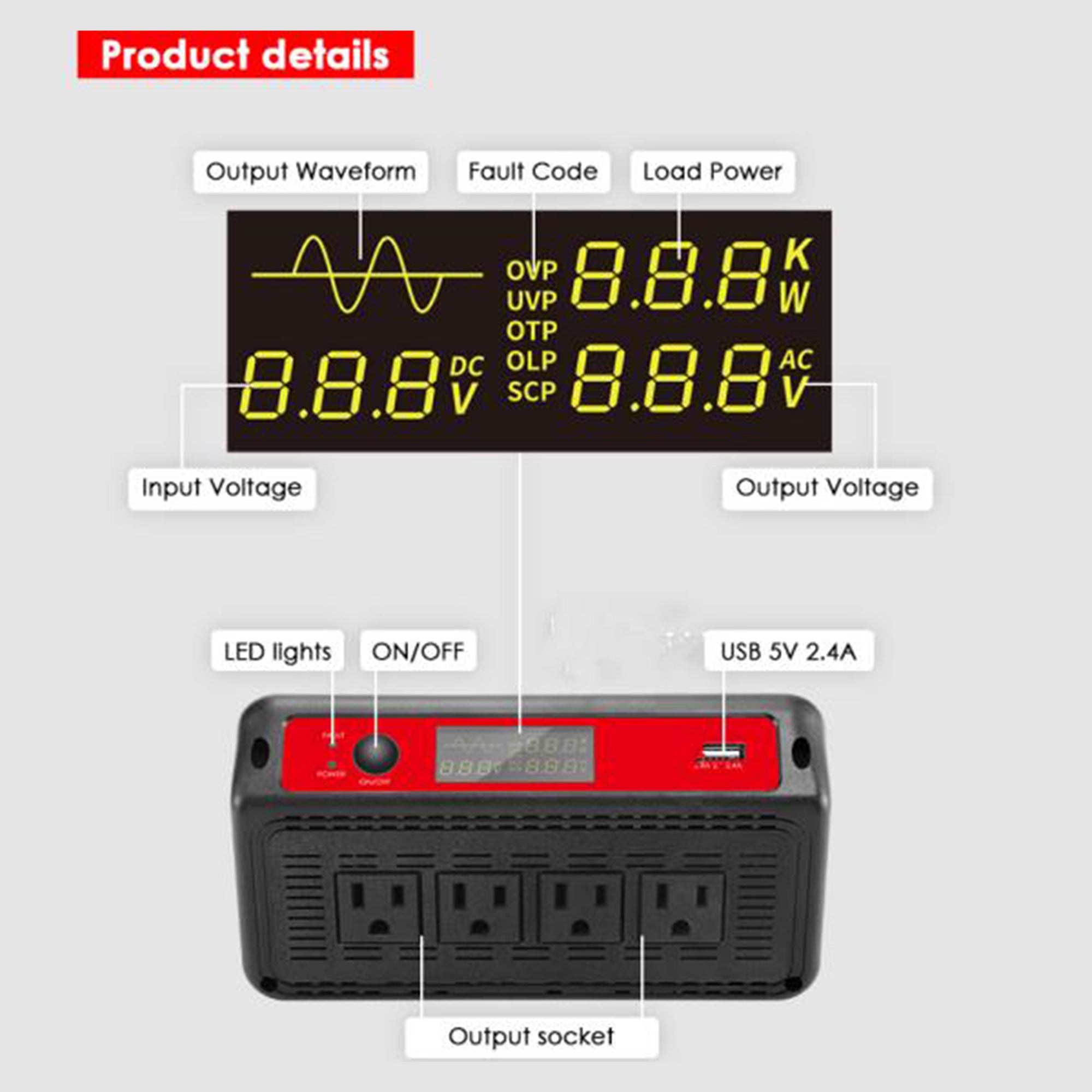 ACOPOWER 1500W / 3000W Power Inverter DC 12V  to AC 110V/120V